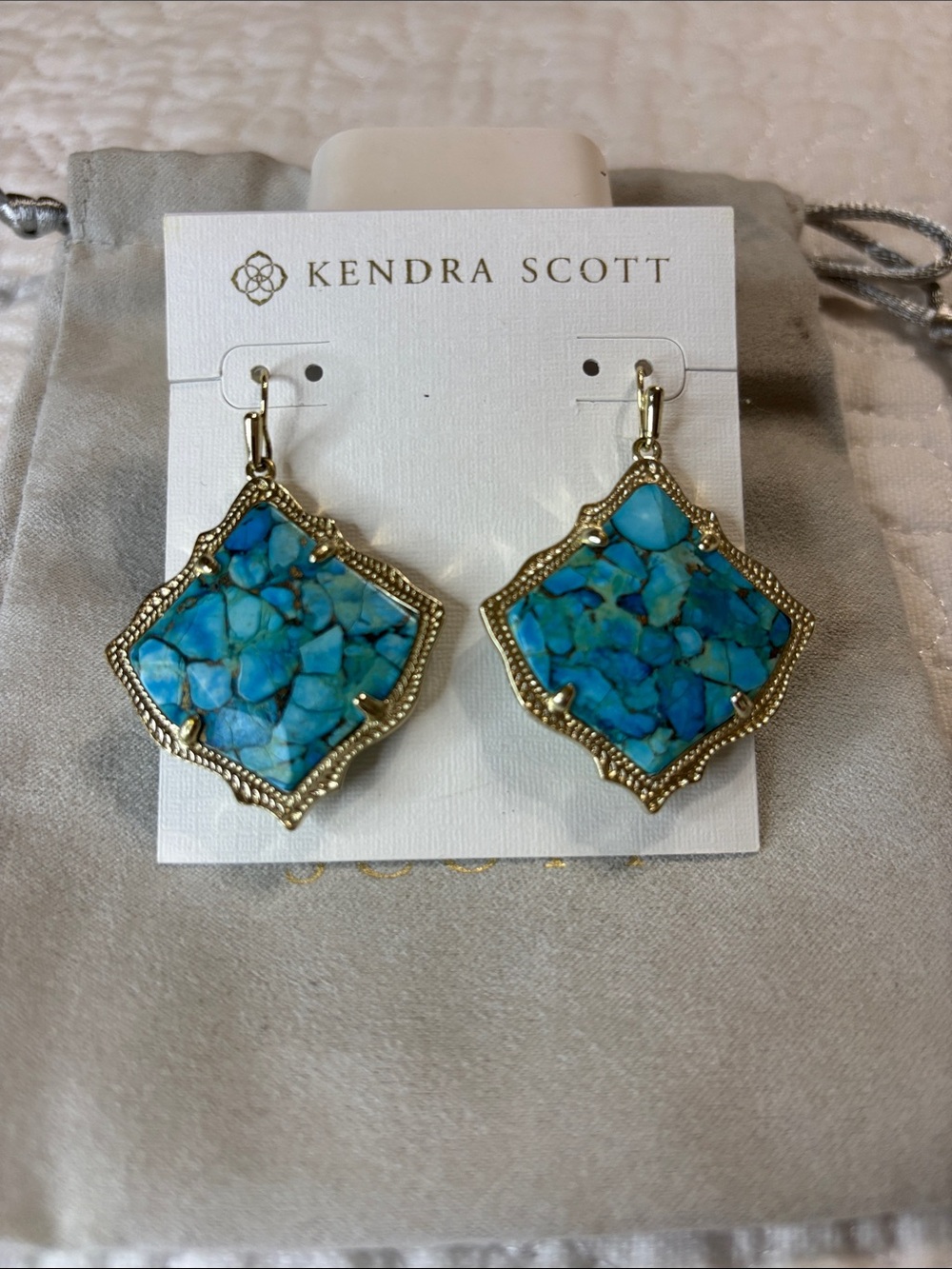 Kendra Scott Turquoise Mosaic Gold Frame Drop Earrings